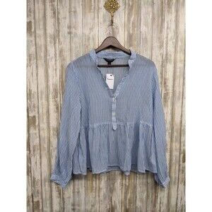 Banana Republic Striped Blouse Peplum Button Up Long Sleeve Cotton Small NWT $65